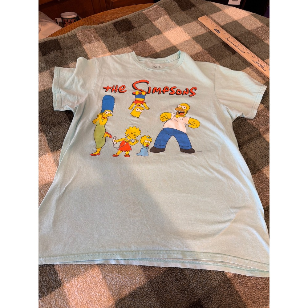 The Simpsons Graphic T-Shirt Mens Medium Light Blue Mad Engine Family Print Tee